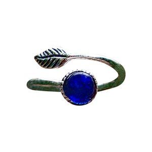 Recycled Vintage Cobalt Noxzema Jar Sterling Silver Botanical Leaf Ring